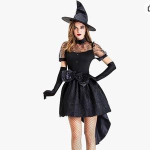 WITCH COSTUME | Black Mesh Hollow Out Hi Lo